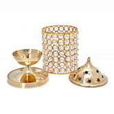 Akhand Diya Brass Crystal Oil Lamp Tea Light Holder Lantern Puja Lamp Decorative for Gifts Pooja Articles Décor 6 inch Gold and White Gifts